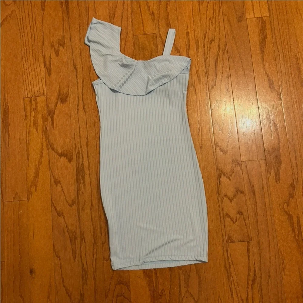 Girls Light Blue Ribbed Ruffle Dress | Size 10–12 Years (Girls M)